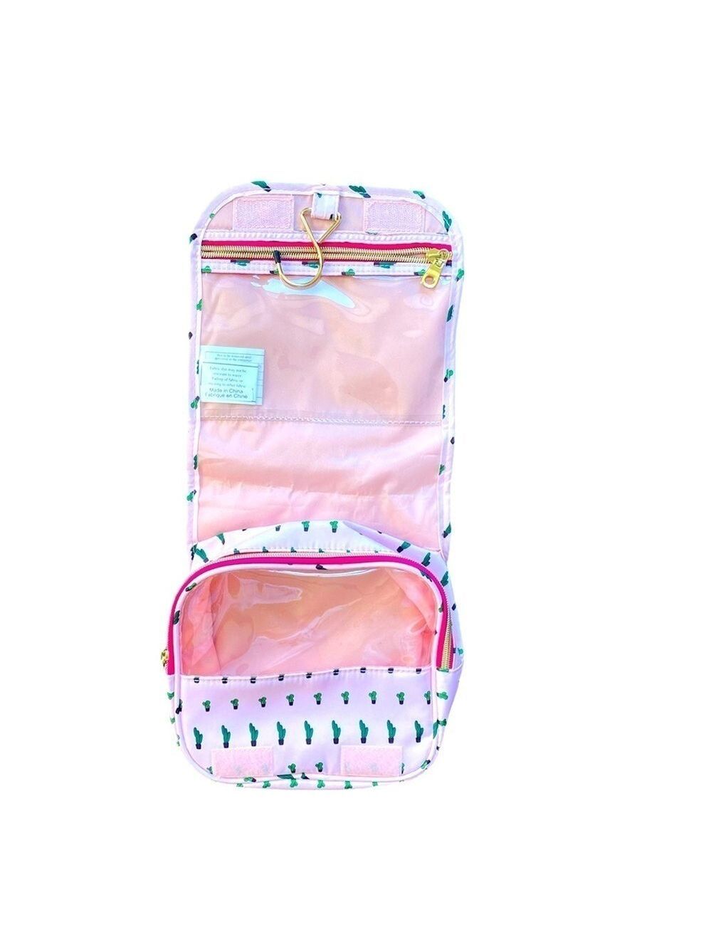 Pink Cactus Print Makeup Bag